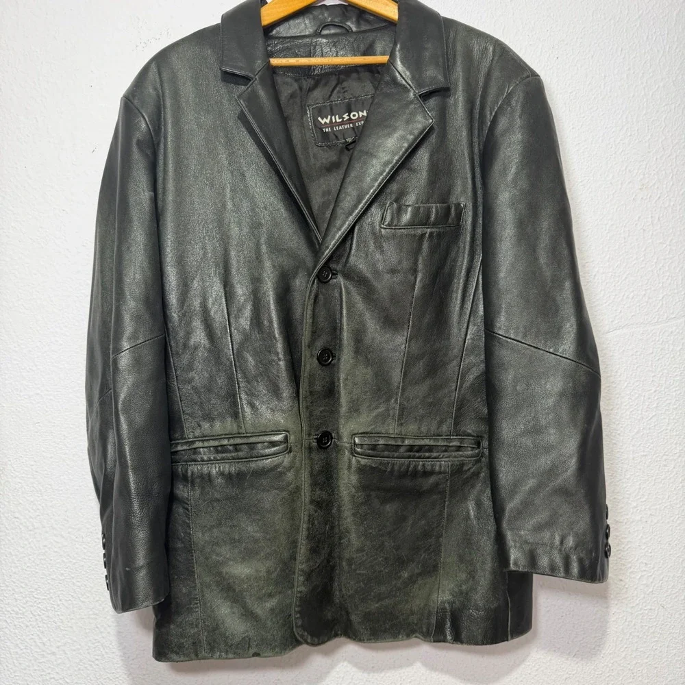 Vintage Wilsons The Leather Experts Mens Black Leather Blazer Jacket  Size M